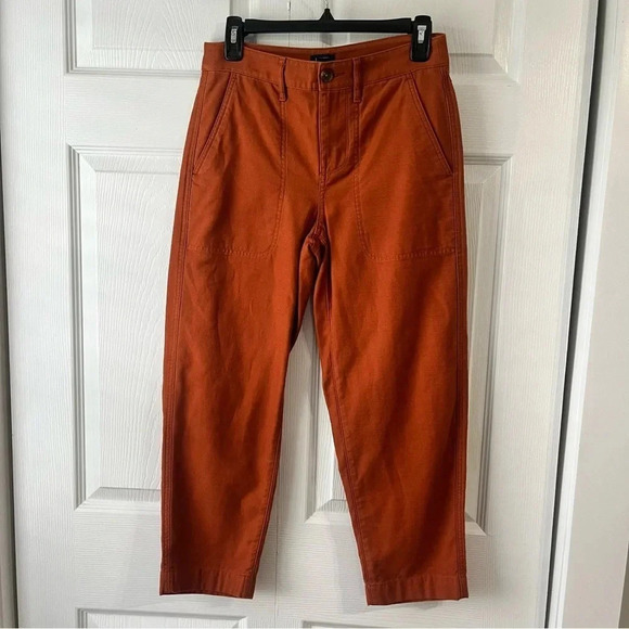 J.Crew High RIse Girlfriend Chino Womens 2P Burnt Orange Cropped Straight Leg - Picture 1 of 4
